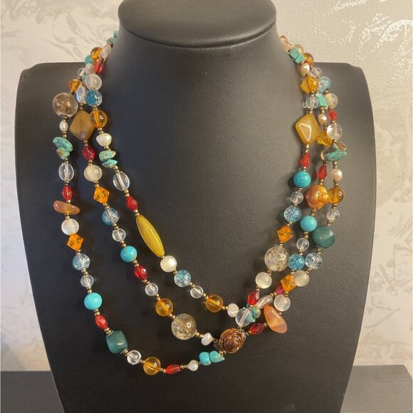 Multicolor Layered Beaded Necklace With Adjustable Chain - Picture 1 of 4